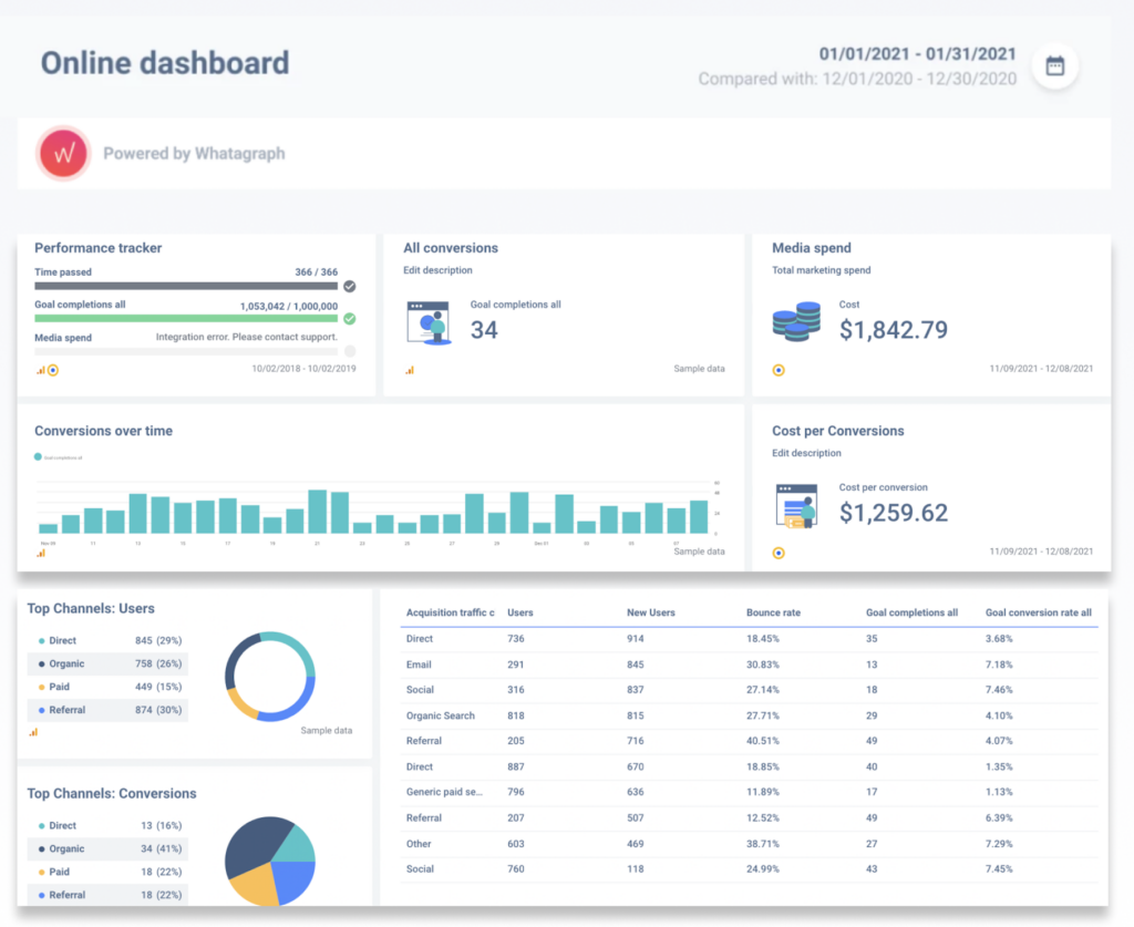 Whatagraph review showing the online dashboard